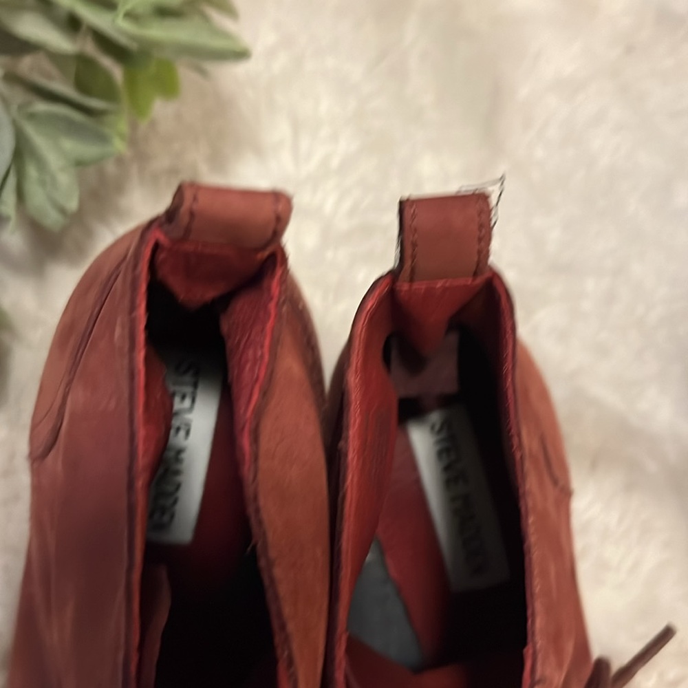 Steve Madden Pennylane Suede Lace Pointy Light Red Heeled Granny Ankle Boots 8 - Picture 10 of 15